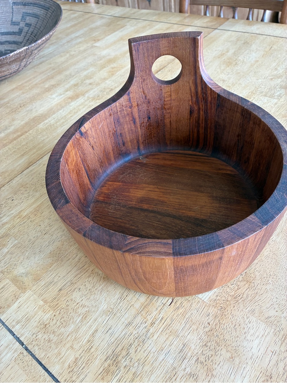 Nissen Handcrafted Wooden Serving Bowl with Handle - Brown